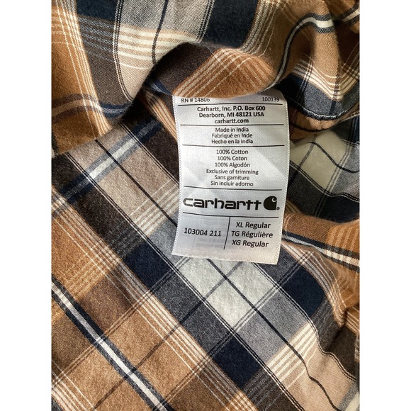 Carhartt Brown Plaid Button Up Short Sleeve Men's XL - Picture 4 of 8